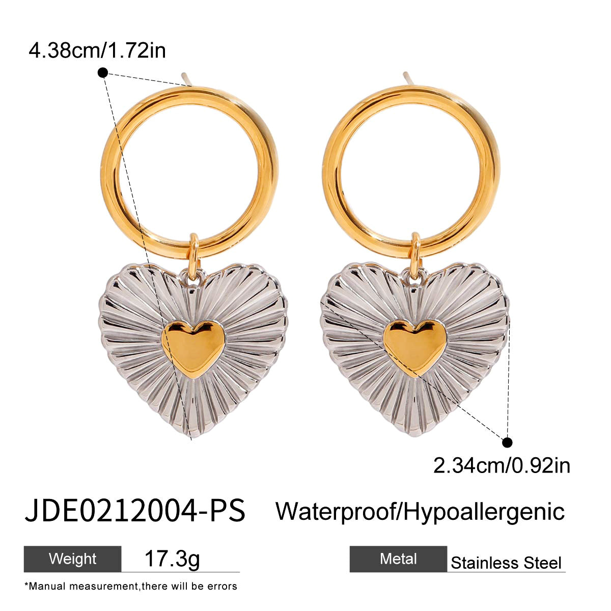 Orecchini a perno minimalisti a forma di cuore in acciaio al titanio placcato per donna, gioielli di moda ipoallergenici e resistenti allo sbiadimento