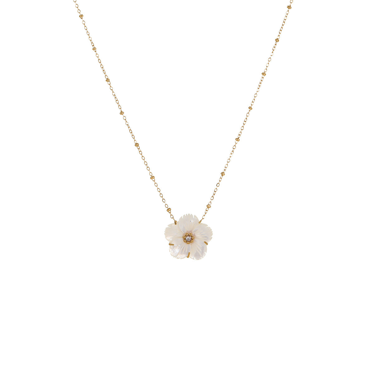 Fashionable Floral Geometric Stainless Steel Necklace with 18K Gold Plating for Women