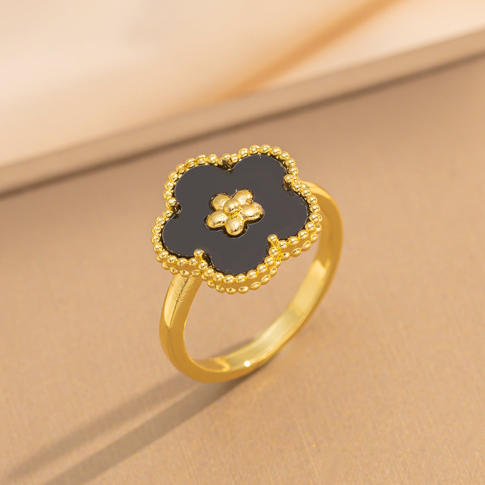 Luxury Minimalist Adjustable Open Ring for Women with Gold-Plated Copper Band and Zircon Stone Accent in Heart and Floral Shape