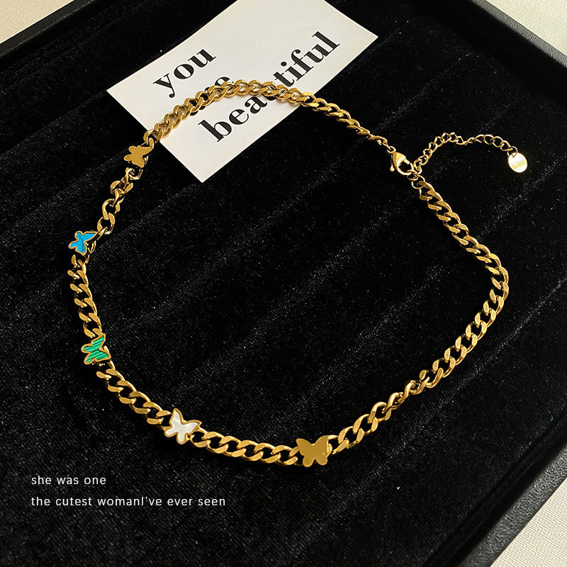 Minimalist Luxury Butterfly Titanium Steel Plated Necklace Snake Chain Unisex