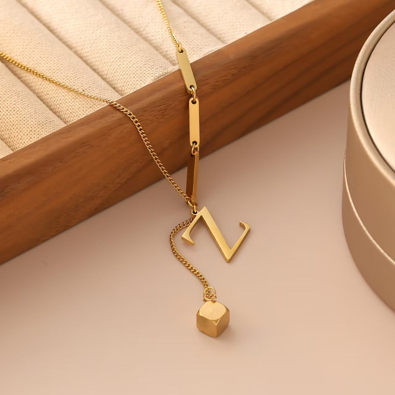 Elegant Business Titanium Steel Plated Letter Z Square Pendant Necklace for Unisex