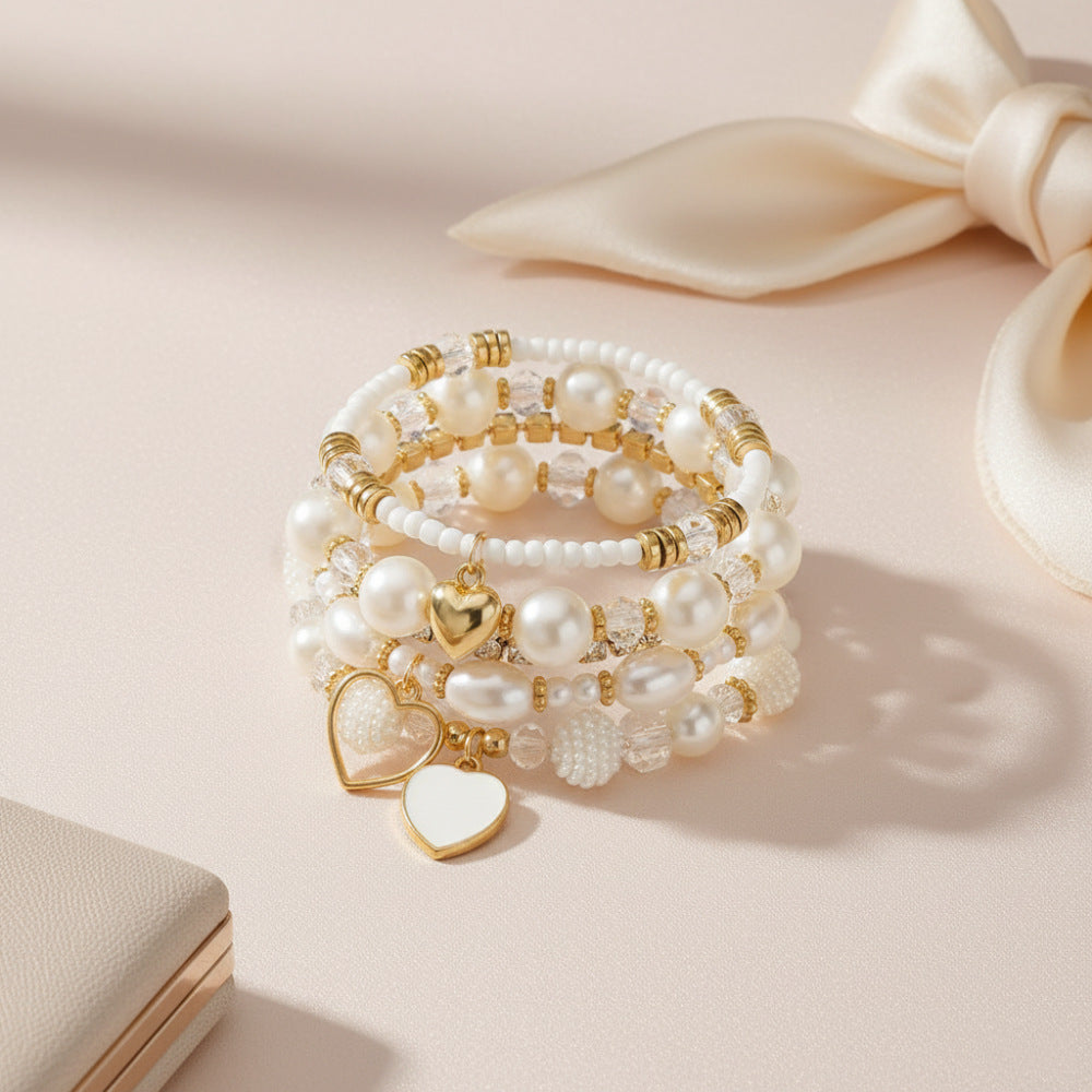 Minimalist Heart Geometric Alloy Pearl Bracelet for Women