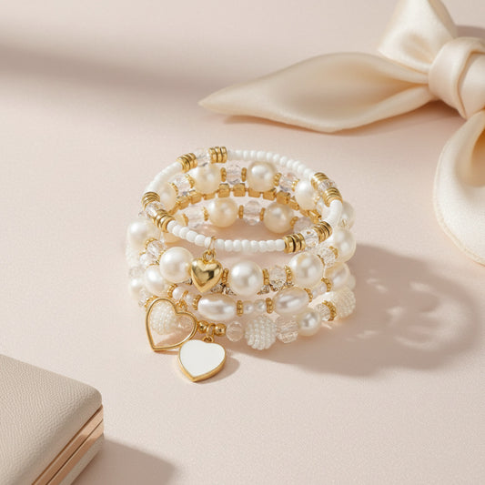 Minimalist Heart Geometric Alloy Pearl Bracelet for Women