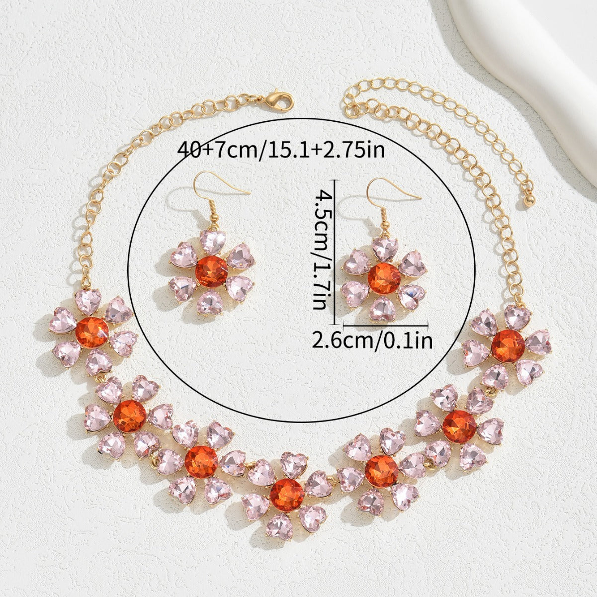 Minimalist Luxury Floral Heart Pendant Necklace and Earrings Set in Alloy with Zircon Inlay for Women