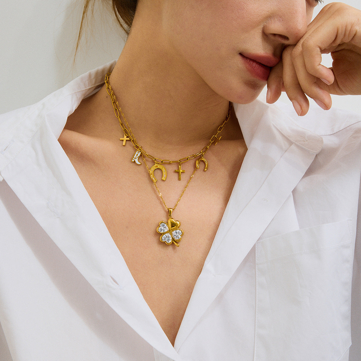 Minimalist Stainless Steel Heart Geometric Plated Pendant Necklace for Women