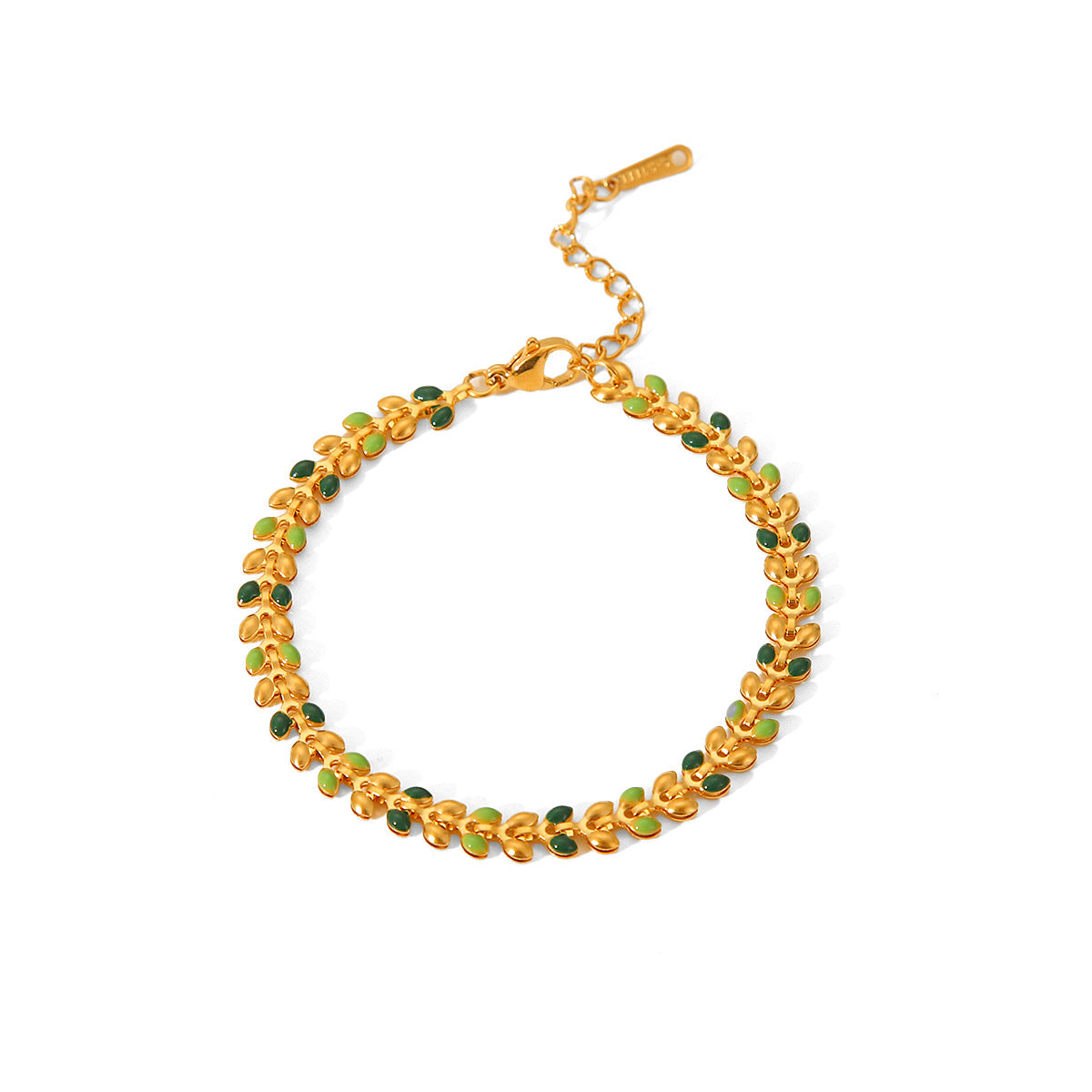 Trendy Ins Style 18K Gold Plated Stainless Steel Olive Leaf Bracelet for Women
