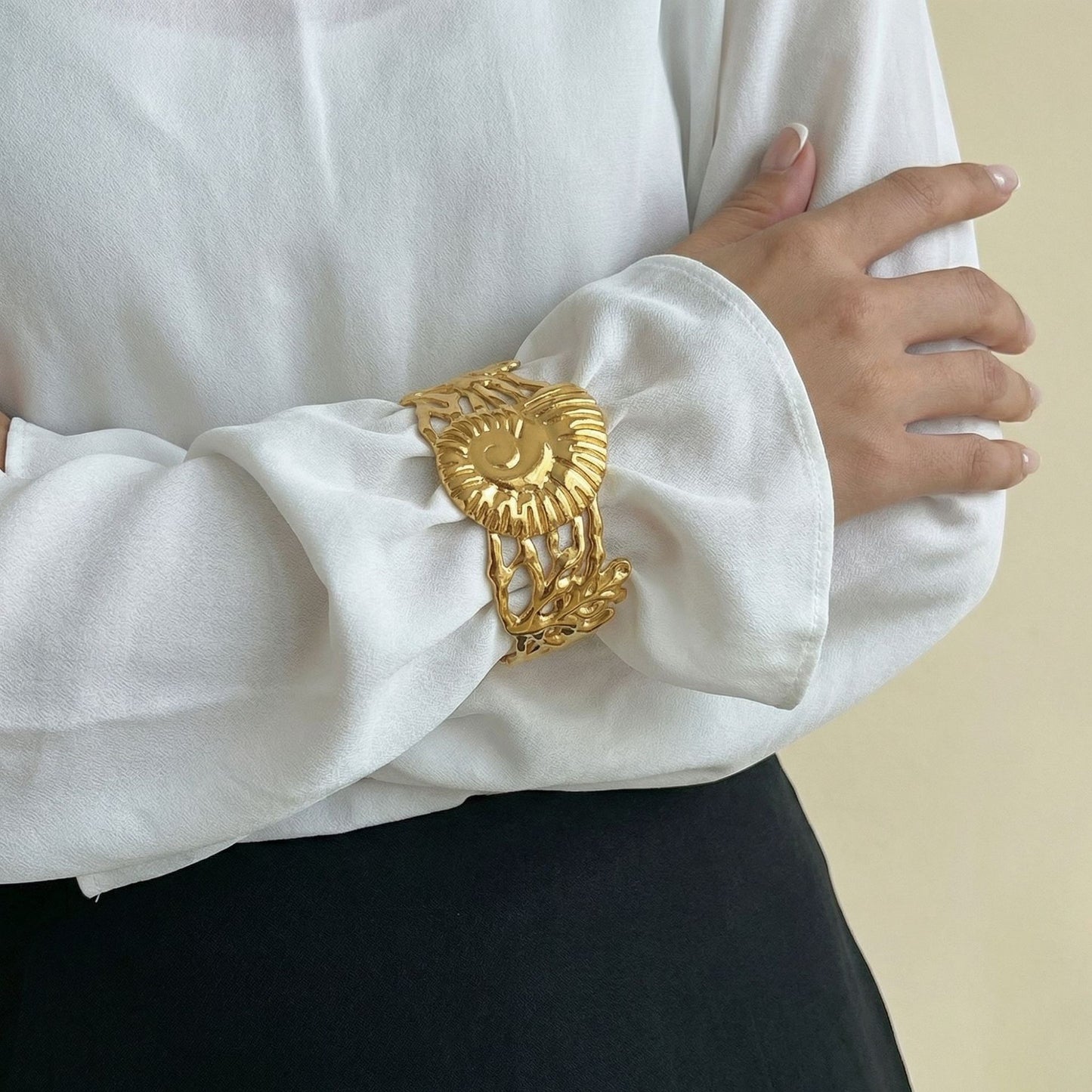 Elegant Geometric Irregular Leaf Wide Open Cuff Stainless Steel Bracelet