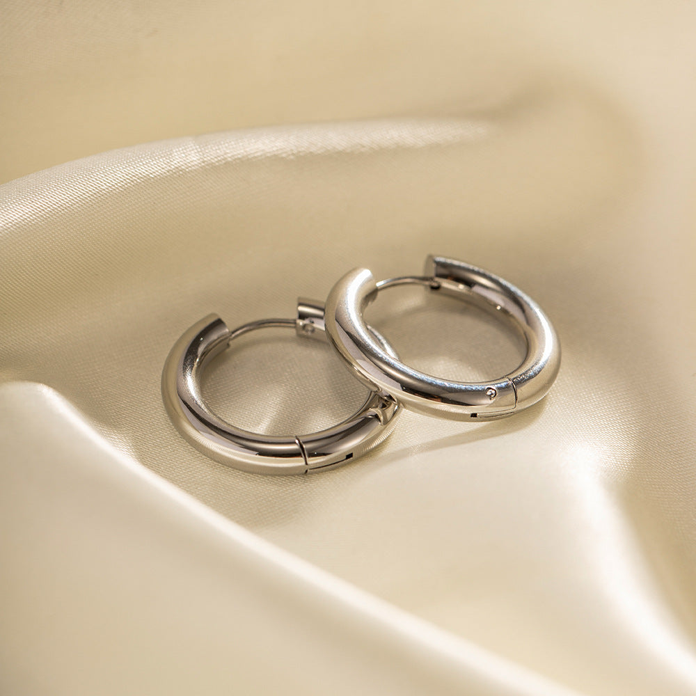 Minimalist Geometric Stainless Steel Hoop Earrings for Women with Plated Finish, Hypoallergenic and Fade-Resistant