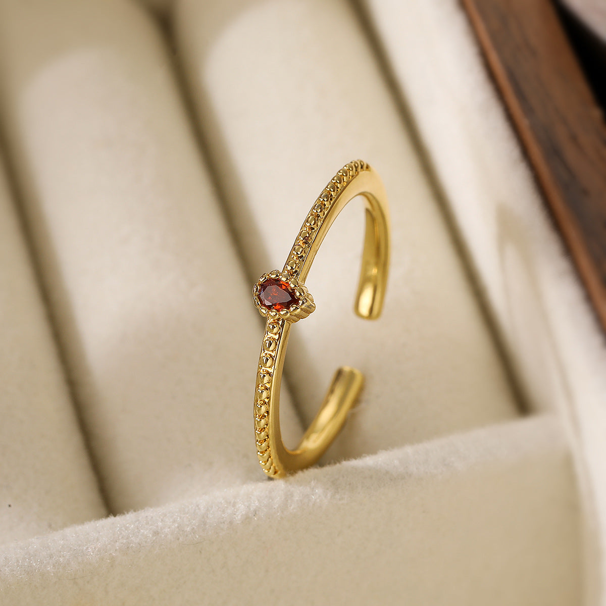 Minimalist Fashion Copper Ring with 18K Gold Plating and Zircon Inlay for Women, Irregular Open Band Design
