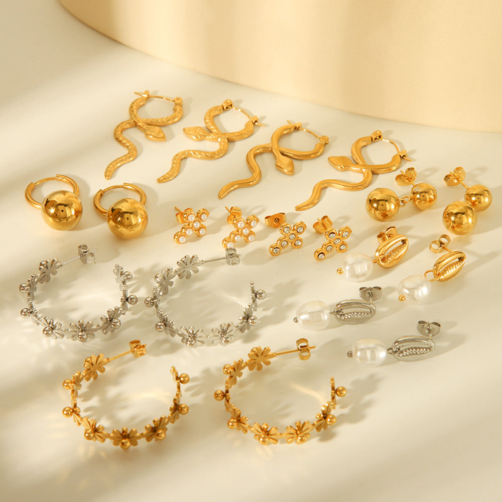 Pendientes Geométricos de Acero Inoxidable en Forma de C con Baño de Oro Hipoalergénicos Minimalistas de Moda