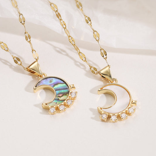 Minimalist Luxury 18K Gold Plated Brass Moon Geometric Pendant Necklace with Cubic Zirconia for Women