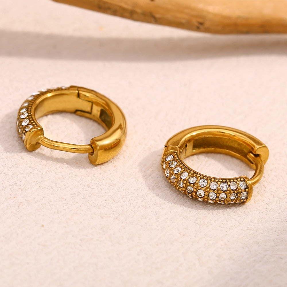 Orecchini a perno geometrici minimalisti in acciaio inossidabile con placcatura in oro 18K e accento rotondo in zirconia piena per donne