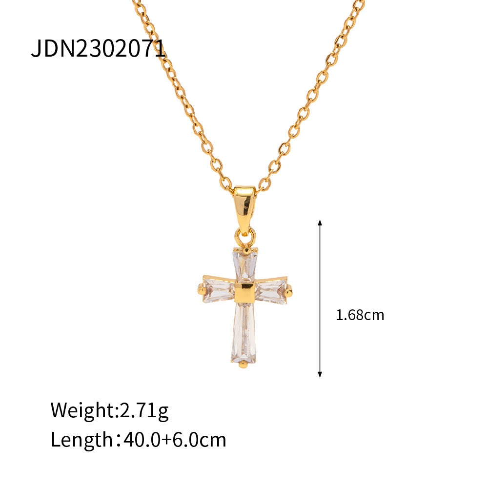Collana con pendente a croce geometrica minimalista da donna in acciaio inossidabile placcato oro 18 carati