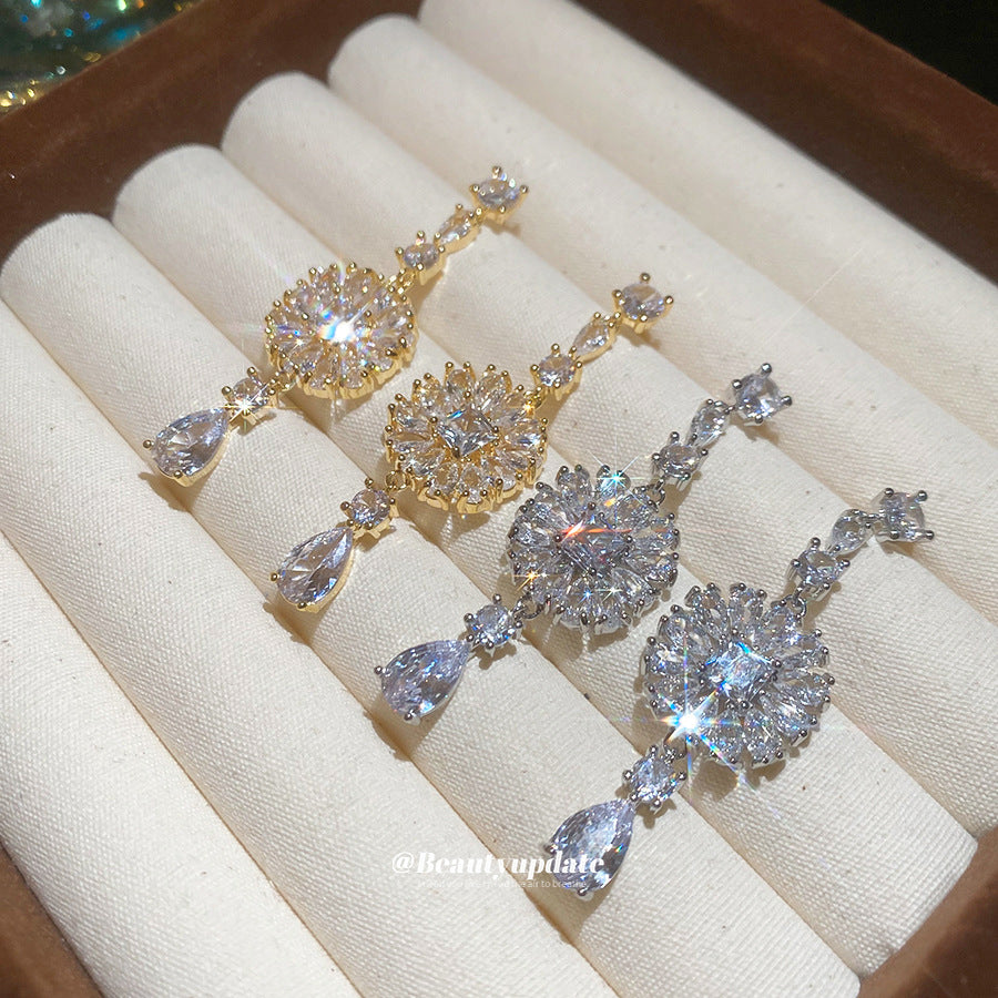 Orecchini a perno con zircone intarsiato, stile chic, in argento 925, pendenti geometrici, gioielli da donna