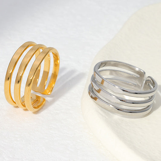 Minimalist Geometric Titanium Steel Open Ring for Women with Plated Finish and Clean Line Design