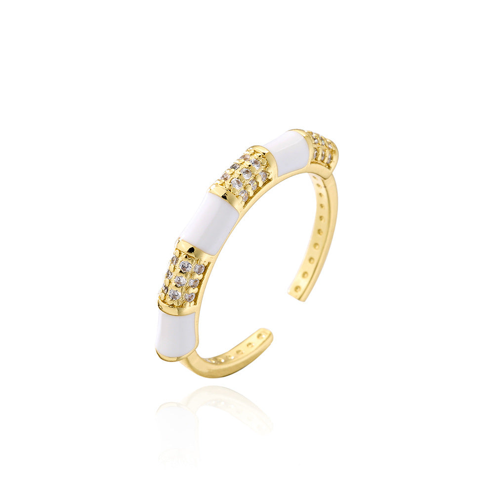 Anello Aperto Geometrico da Donna Stile Bohemien Realizzato in Rame Placcato Oro 18K e Finitura Smaltata