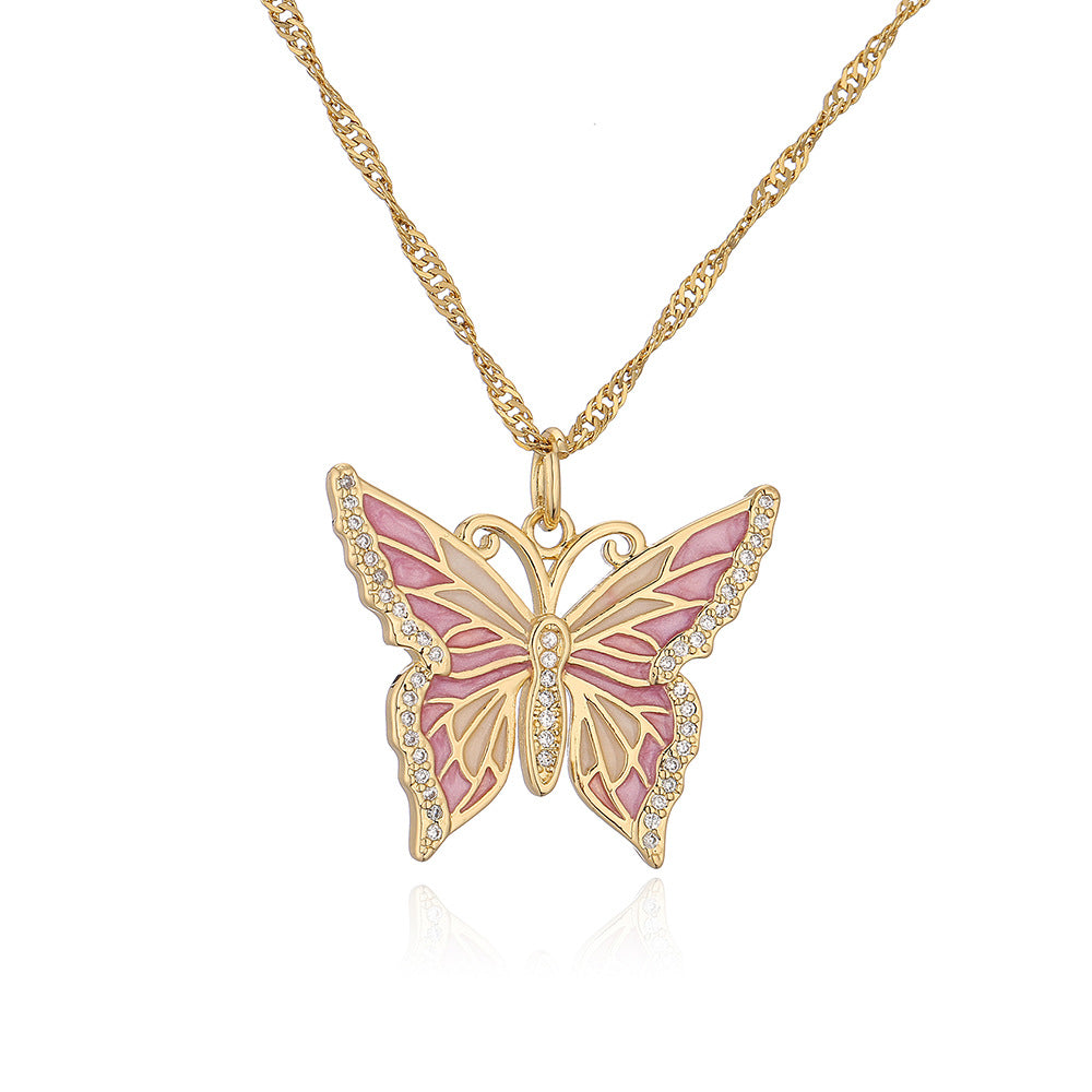 Minimalist Butterfly Pendant Necklace for Women in Copper with 18K Gold Plating and Enamel Finish Featuring Cubic Zirconia Accents
