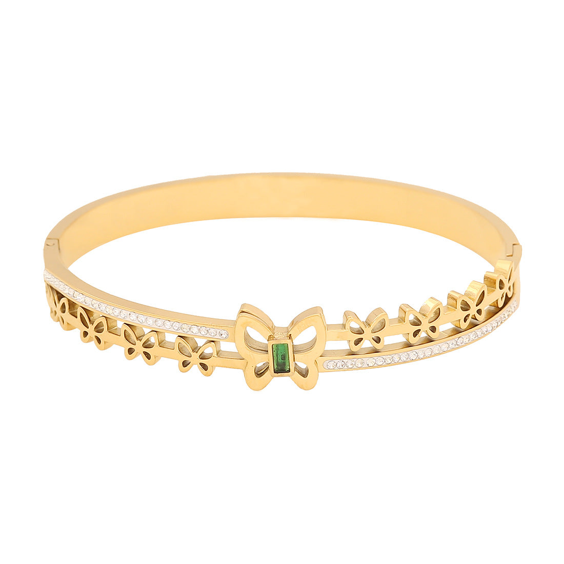 Bracciale in Acciaio Inossidabile a Farfalla di Tendenza con Accento a Cuore Blu e Finitura Placcata