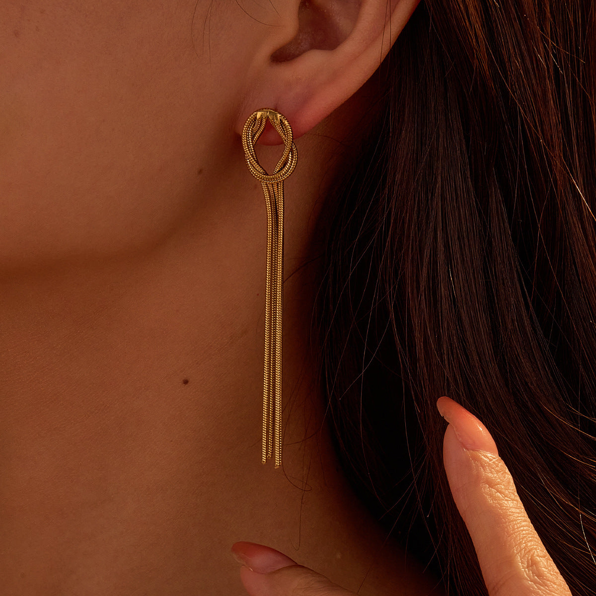 Pendientes largos de borla de acero inoxidable para mujer, diseño geométrico, electrochapados, hipoalergénicos, joyería llamativa