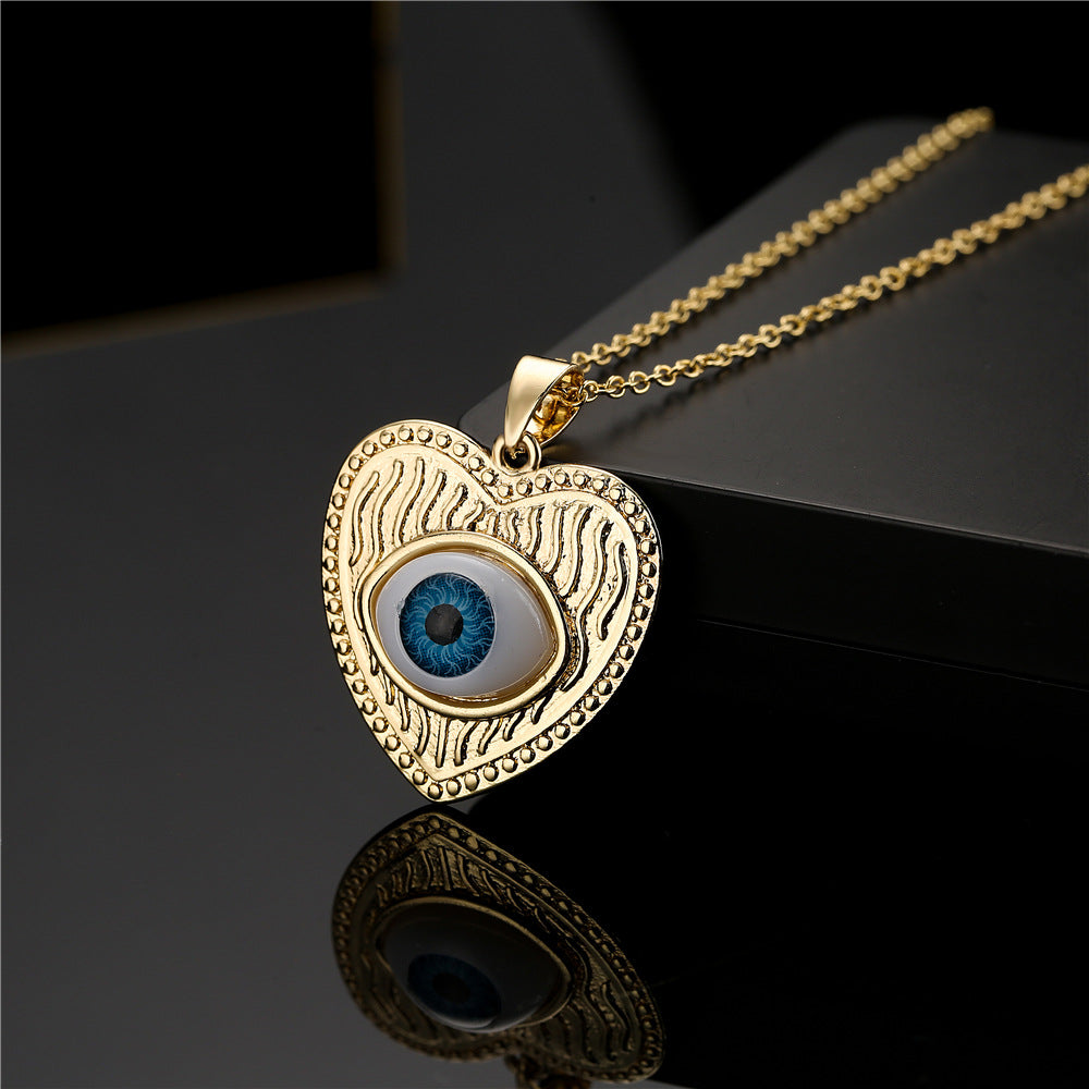 Punk Hip-hop Streetwear 18K Gold Plated Geometric Inlay Cubic Zirconia Eye Pendant Necklace with Cable Chain