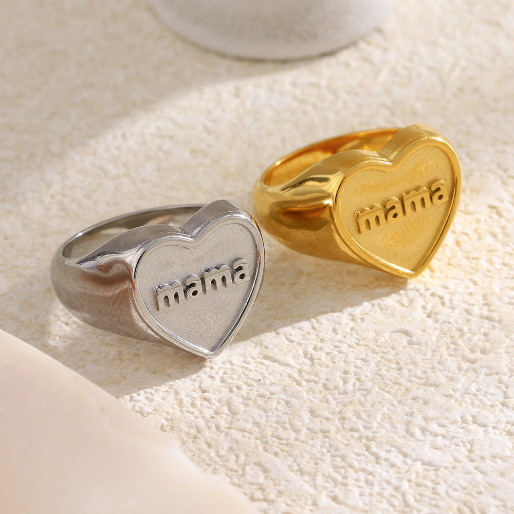 Anello minimalista a forma di cuore in acciaio inossidabile con placcatura in oro 18 carati da donna — Gioielli per la mamma