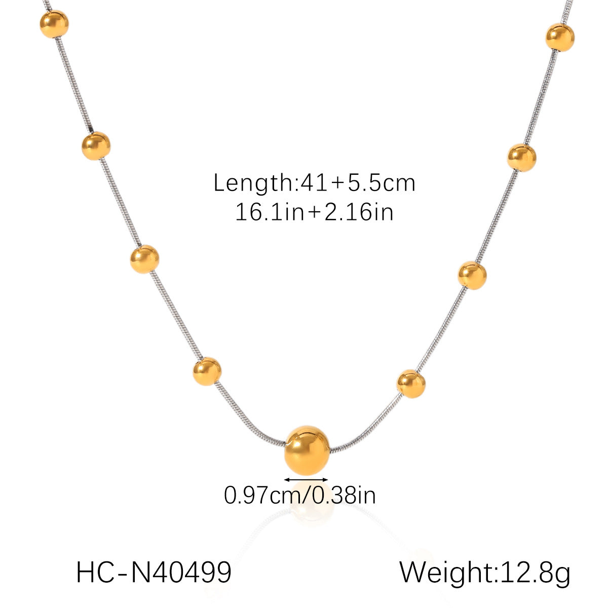 Minimalist Geometric Round Bead Pendant Necklace for Women in Stainless Steel with Titanium Steel Charm and Gold Plated Snake Chain