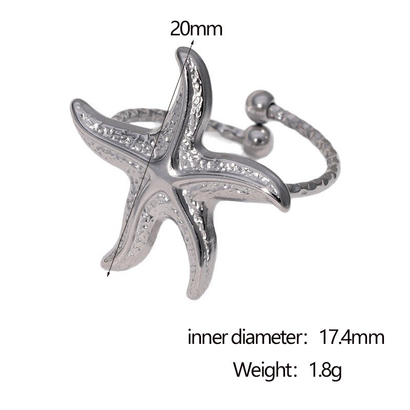 Minimalist Star-Shaped Stainless Steel Open Ring for Women with Plated Finish, Ocean-Inspired Luxury Jewelry