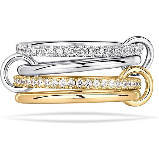 Gold Plated Stainless Steel Geometric Letter Ring with Rhinestone Inlay Unisex