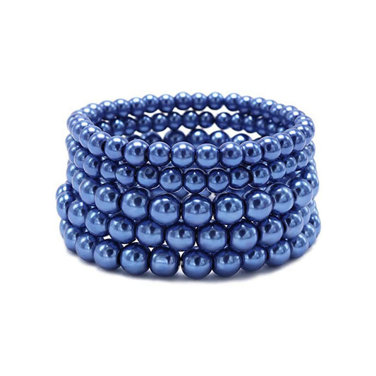 Geometric Faux Pearl Beaded Stretch Bracelet for Women