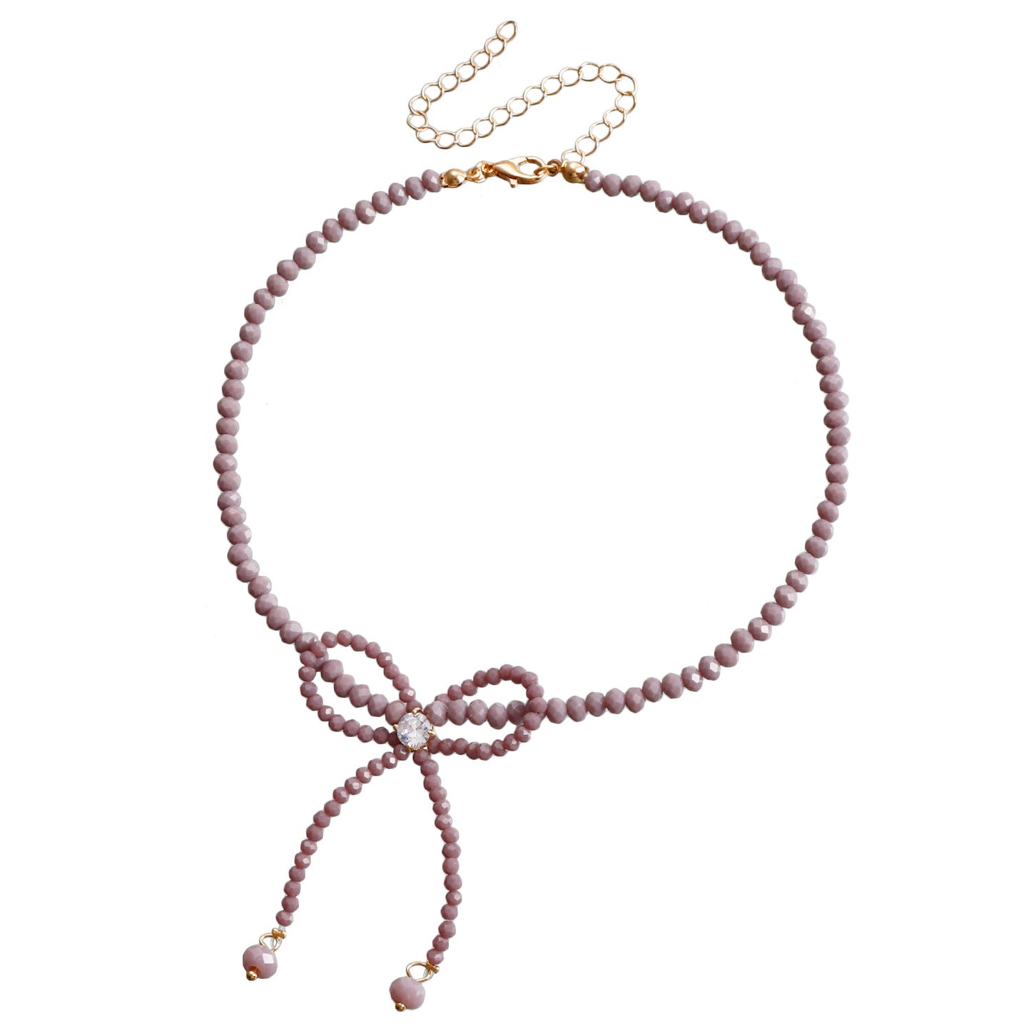 Fashion Minimalist Bow-Shaped Choker Necklace with Black Crystal Beads and Alloy Pendant on Plated Chain