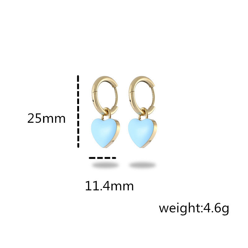 Orecchini da donna alla moda a forma di cuore in acciaio al titanio con smalto minimalistici