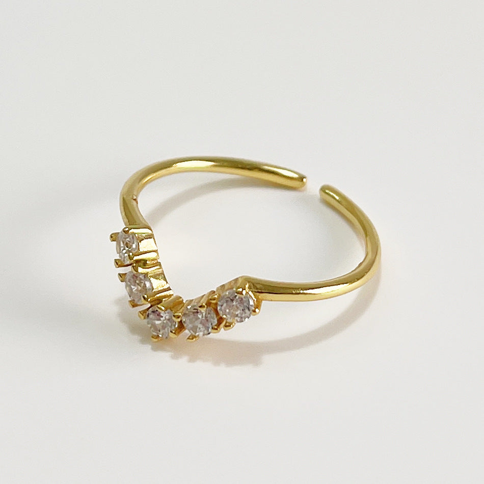 Minimalist Sweet Geometric Micro-Inlaid Cubic Zirconia 925 Sterling Silver Plated Open Ring