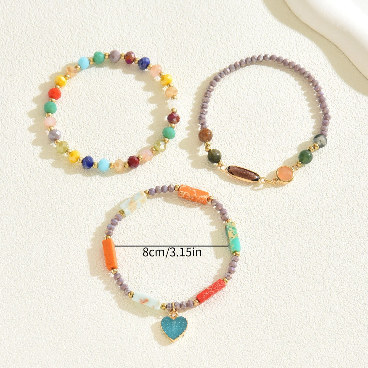 Set di braccialetti in cristallo con cuore minimalista e forme geometriche per donna con intarsio in lega e pietre di ametista e citrino
