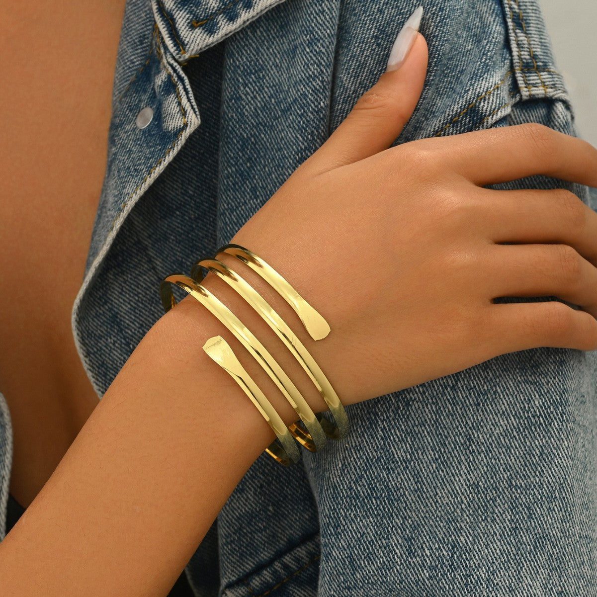Pulsera geométrica de círculo envolvente estilo OL de moda minimalista para mujer, hecha de aleación de zinc, brazalete decorativo.