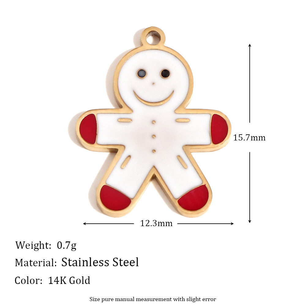 Cute Cartoon Christmas Santa Elk Reindeer Pendant with Stainless Steel Base Plated in 14K Gold and Enamel Finish for Holiday Season