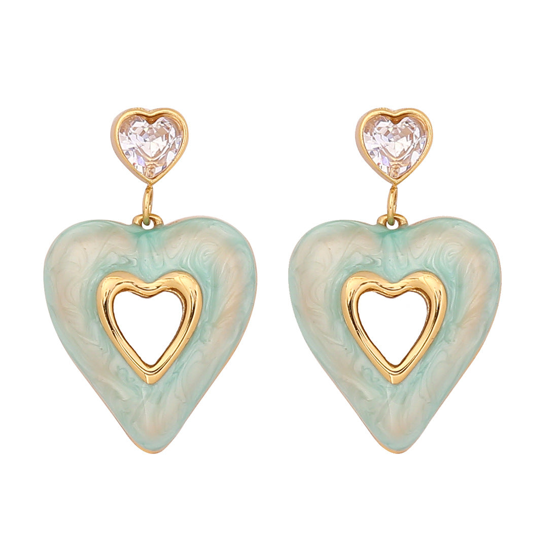Orecchini a perno minimalisti a forma di cuore in acciaio al titanio smaltato da donna