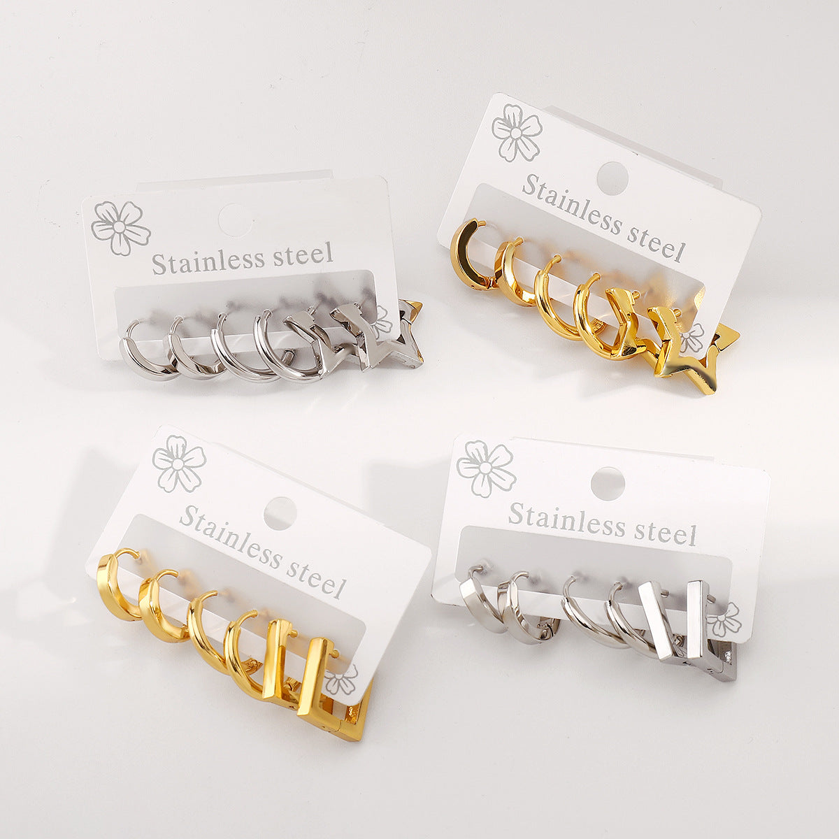 Minimalist Stainless Steel Star-Shaped Geometric Stud Earrings with Plating Finish