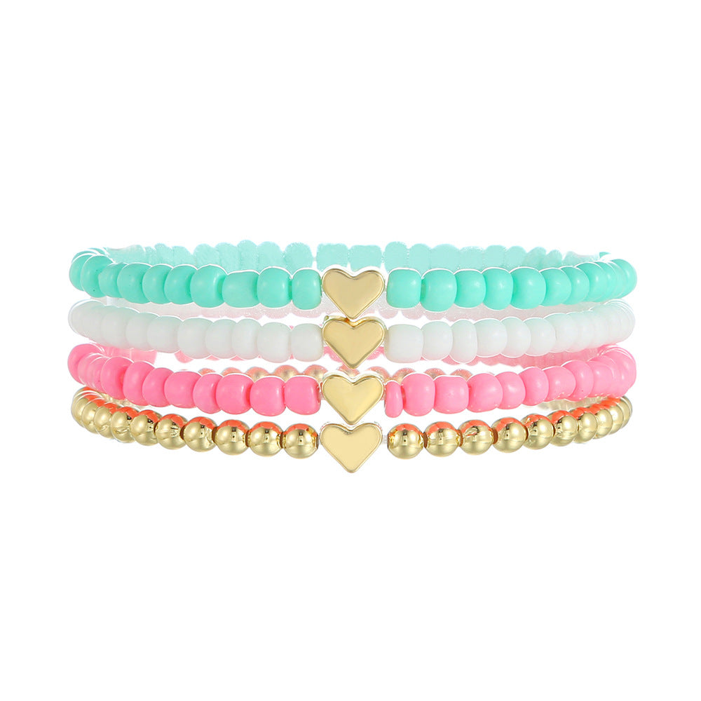 Bohemian Minimalist Sweet Heart Geometric Seed Bead Alloy Bracelet Set Handmade Women Jewelry