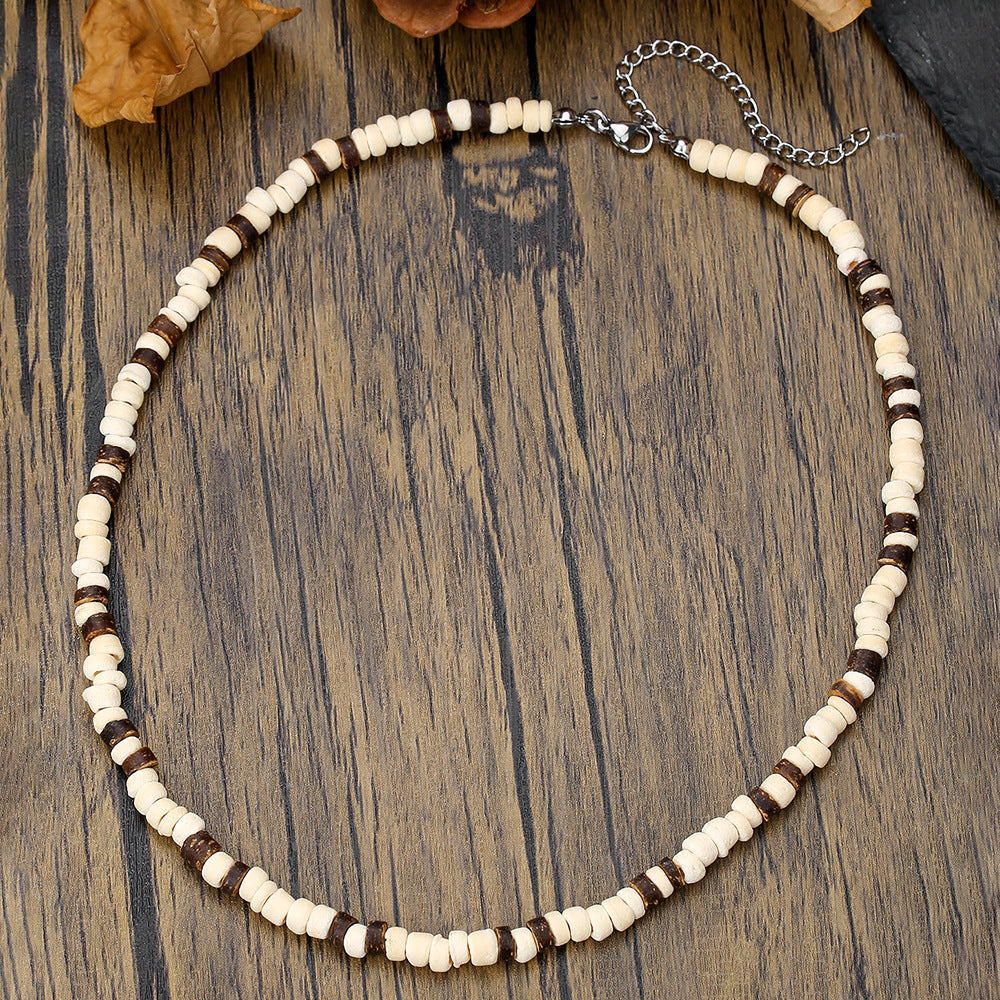 Hip-hop Geometric Wood and Stainless Steel Ball Chain Necklace