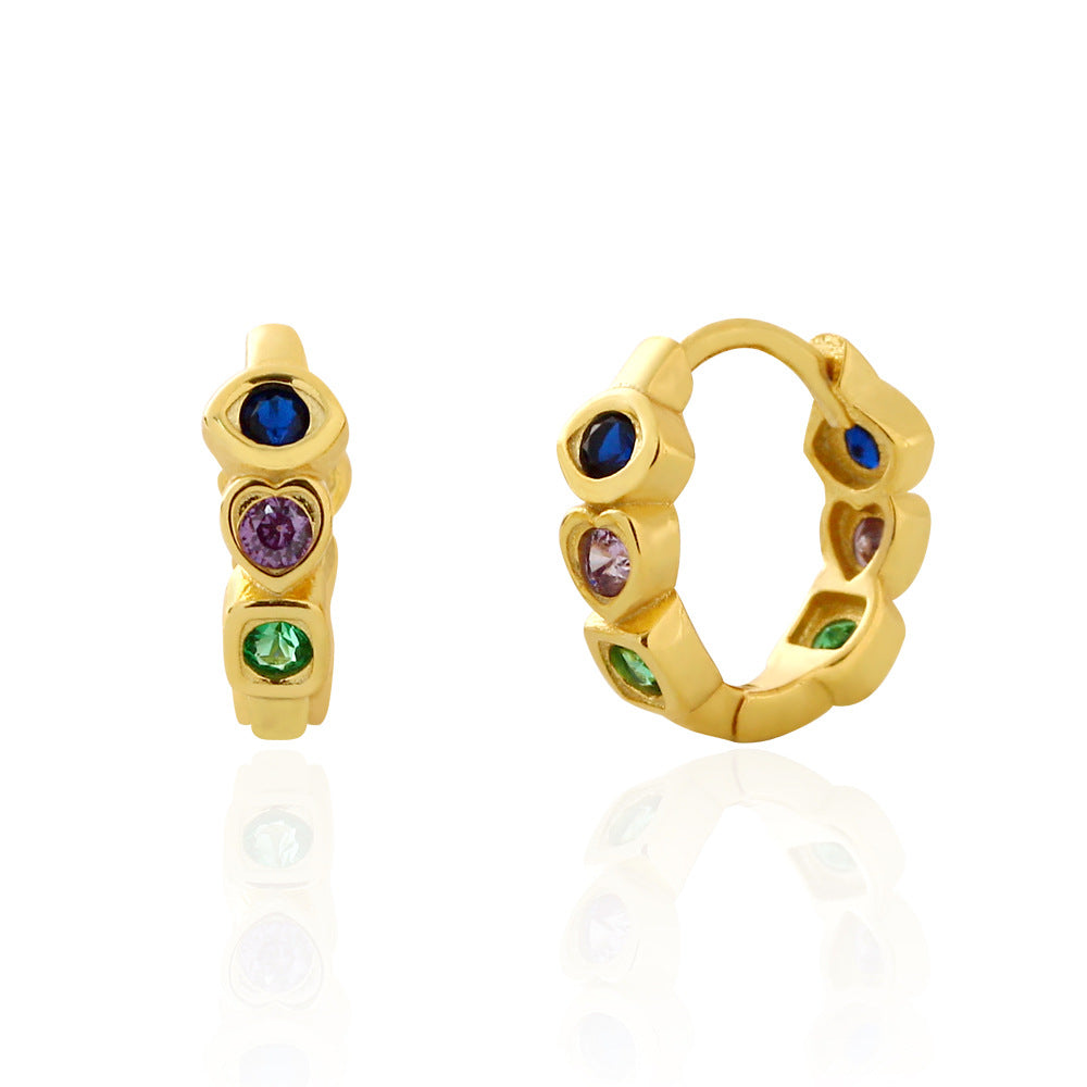 Pendientes de Aro con Incrustaciones de Circonita Cúbica Geométrica Corazón de Plata Esterlina 925 para Mujer
