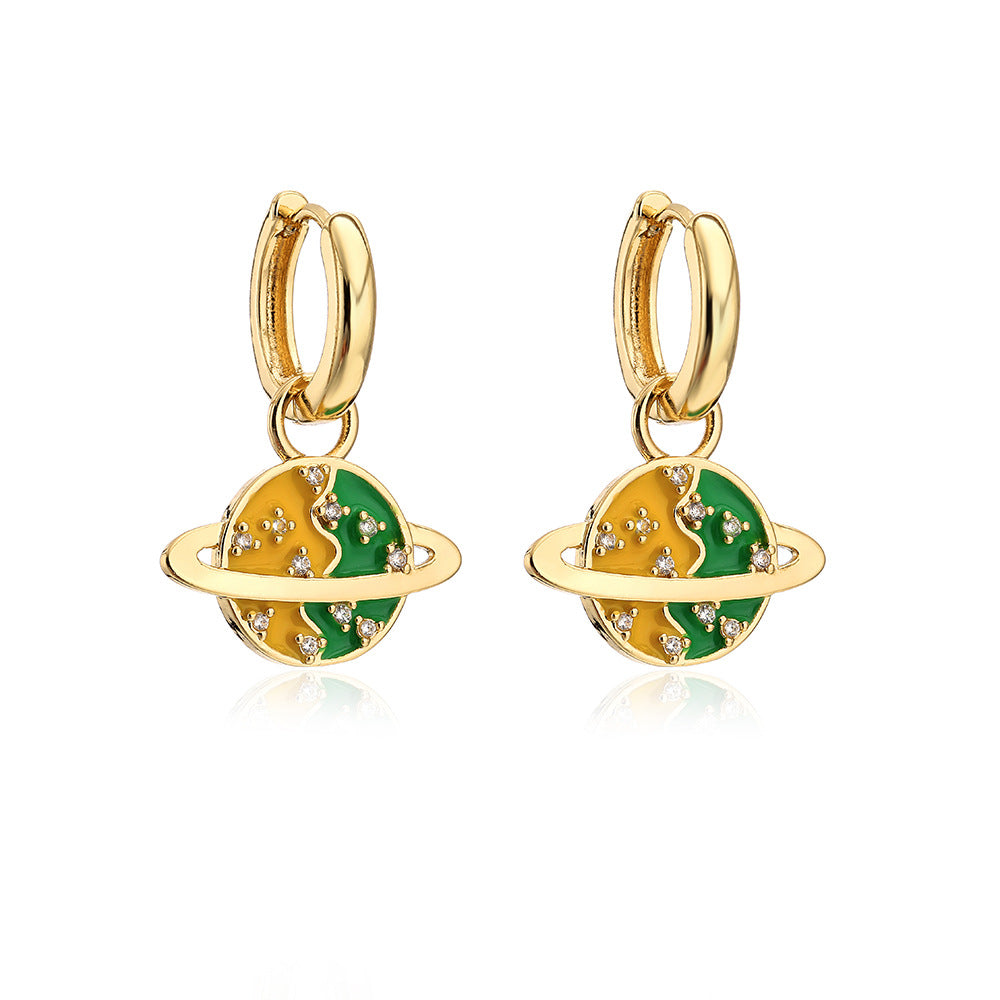 Orecchini Minimalisti Geometrici in Rame con Placcatura Oro 18K Intarsi in Strass e Design a Terra Smaltato per Donna