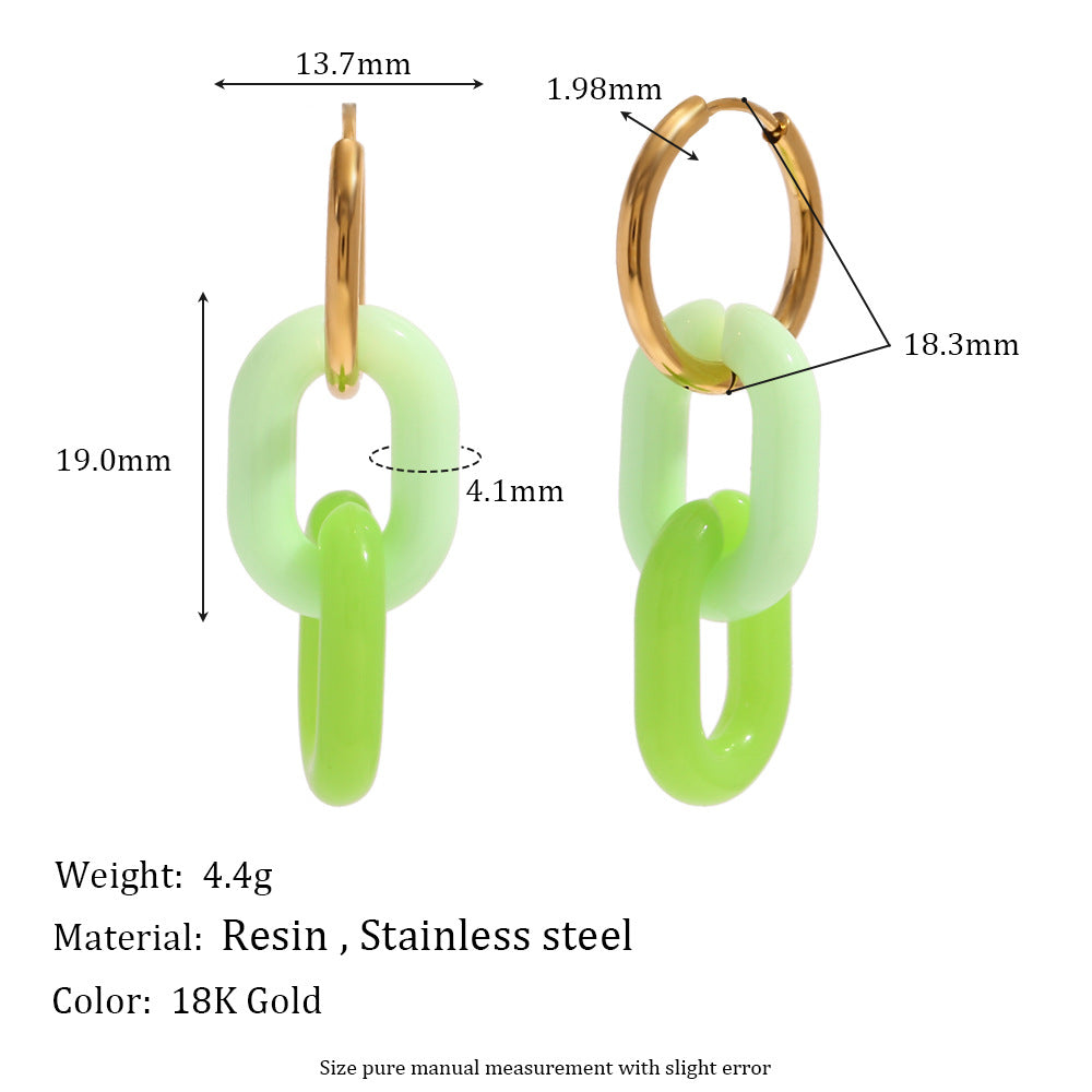 Pendientes de acero inoxidable geométricos de moda con baño de oro de 18 quilates y diseño de aro acrílico brillante para mujer
