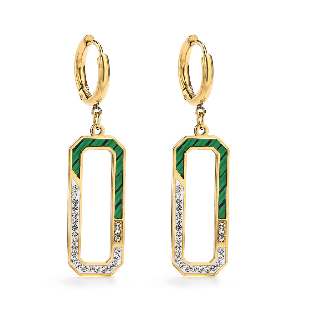 Minimalist Geometric Titanium Steel Earrings with Rhinestone Inlay for Women