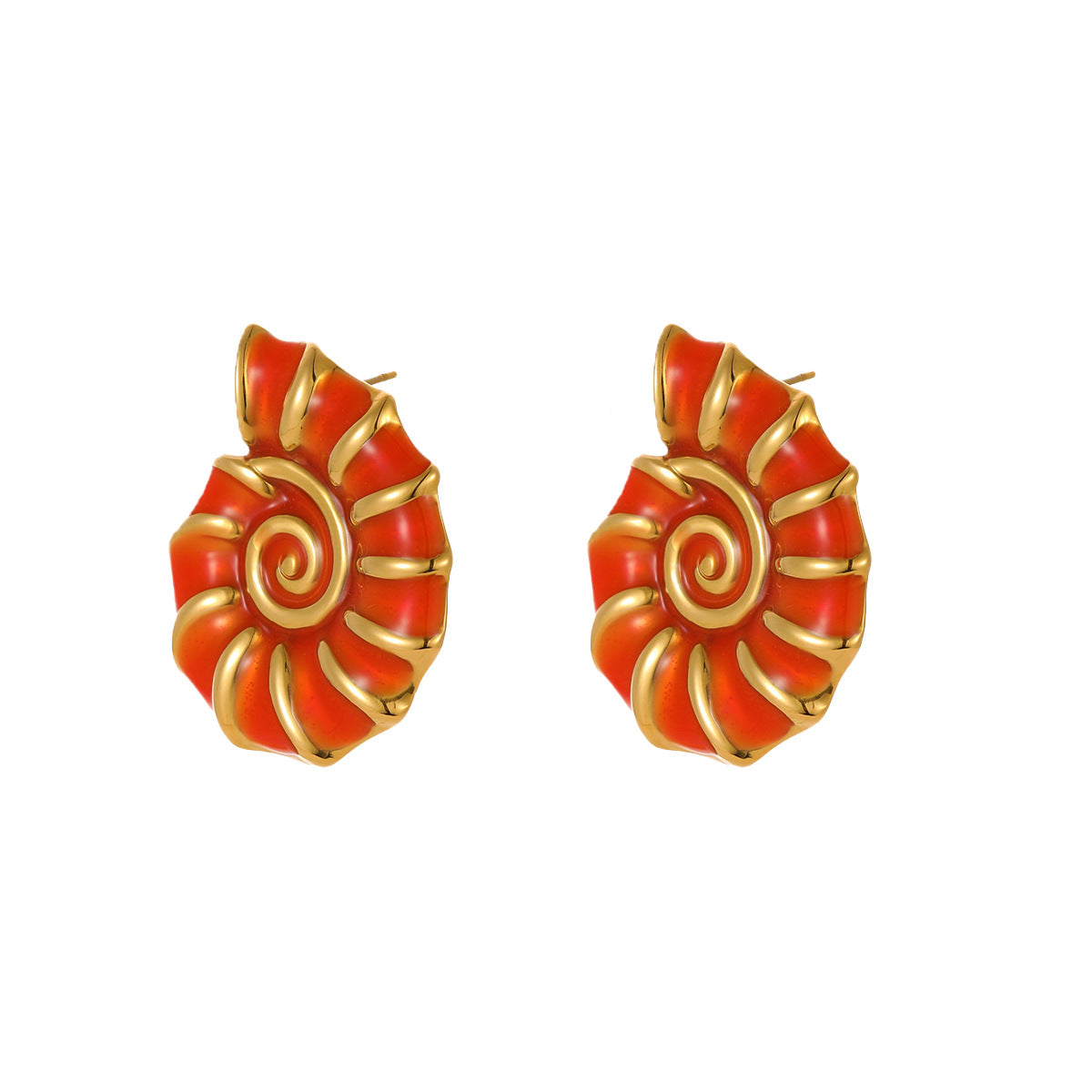 Pendientes de Acero Inoxidable con Forma de Concha Marina, Inspirados en el Océano, con Baño de Oro de 18K para Mujer