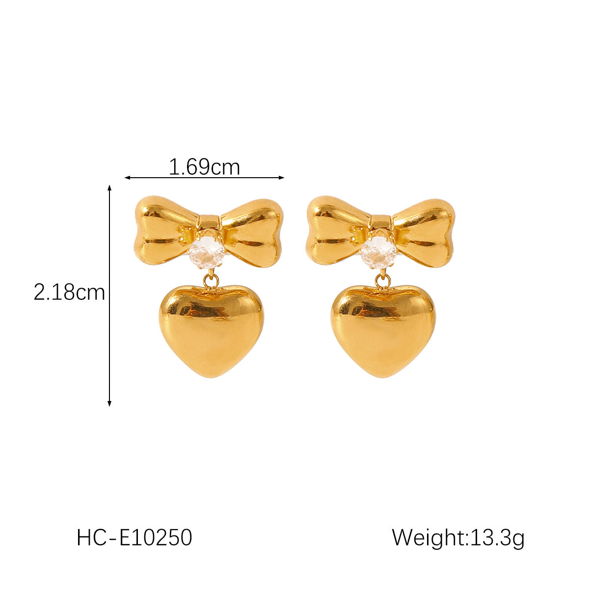Pendientes minimalistas de acero inoxidable con forma de corazón y lazo, con acentos de perlas y chapados en oro de 18 quilates para mujer