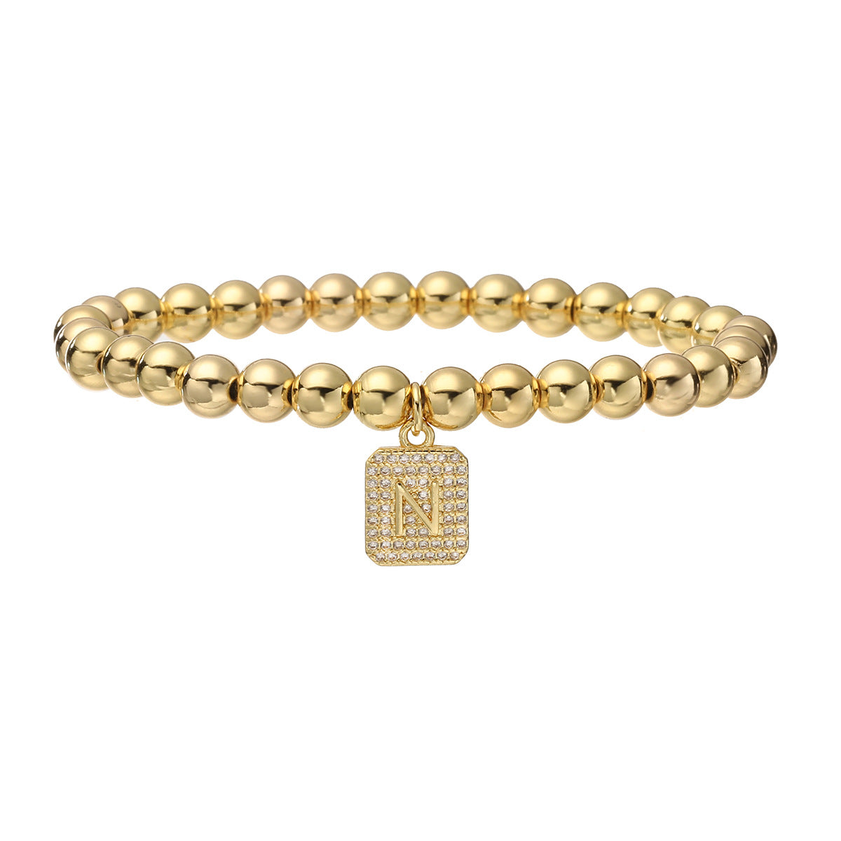 Bracciale minimalist personalizzato con ciondolo a lettera per donna, con perle in rame e placcatura in oro 18 carati