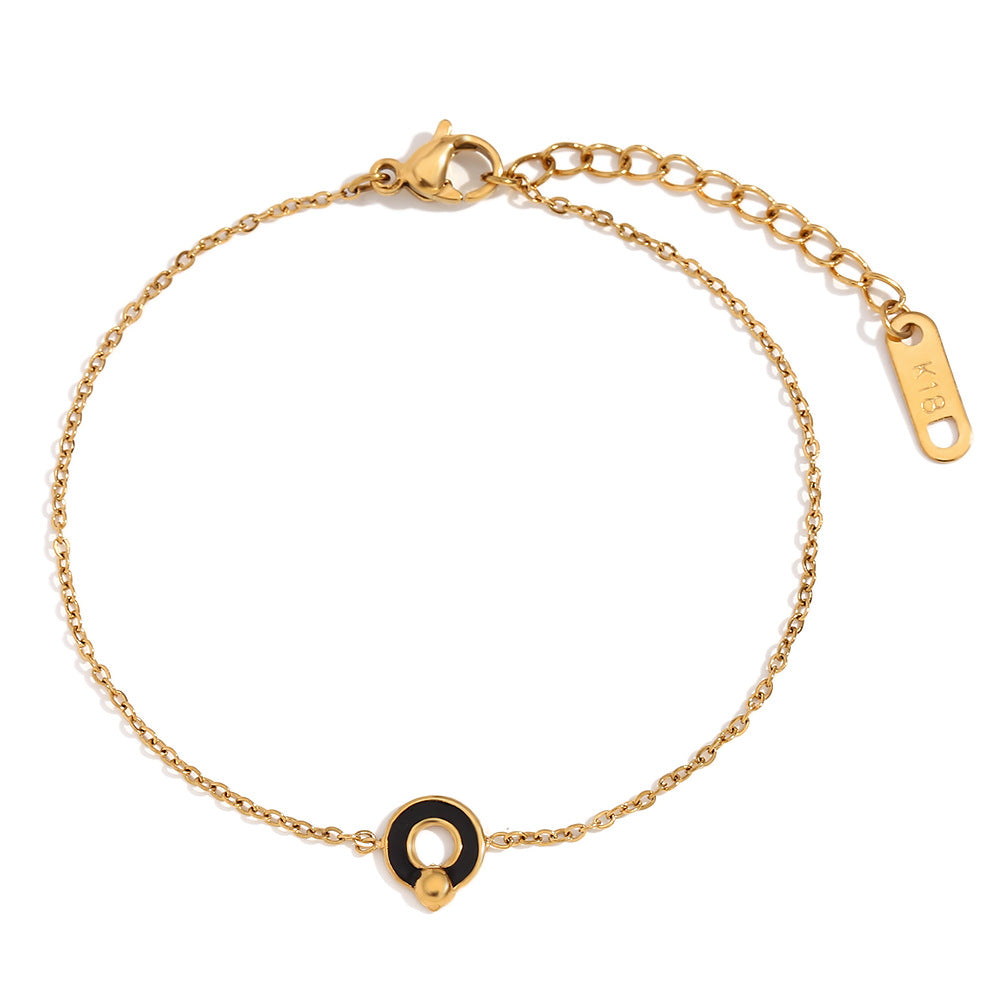 Fashionable Minimalist Geometric Stainless Steel Plated 18K Gold Black Enamel Round Symbol Bracelet for Women