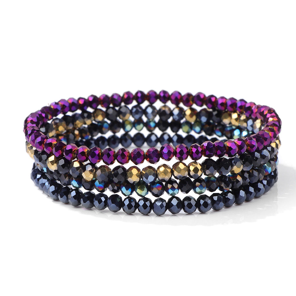 Sweet Geometric Crystal Bracelet with Cubic Zirconia Inlay Unisex Elastic String Bangle