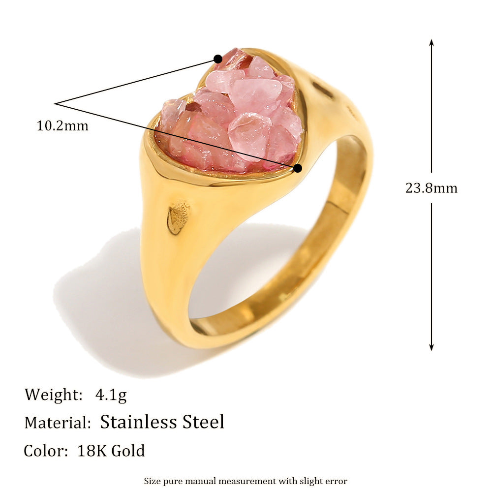 Anello da donna in acciaio inossidabile placcato oro 18 carati, dal design minimalista geometrico, con conchiglia a stella e cuore.