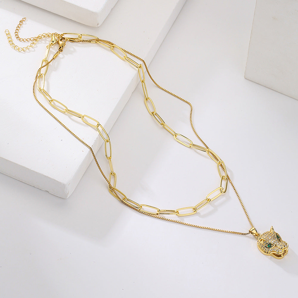 Minimalist Leopard Pendant Necklace in Copper with 18K Gold Plating and Micro-Pave Zirconia for Women